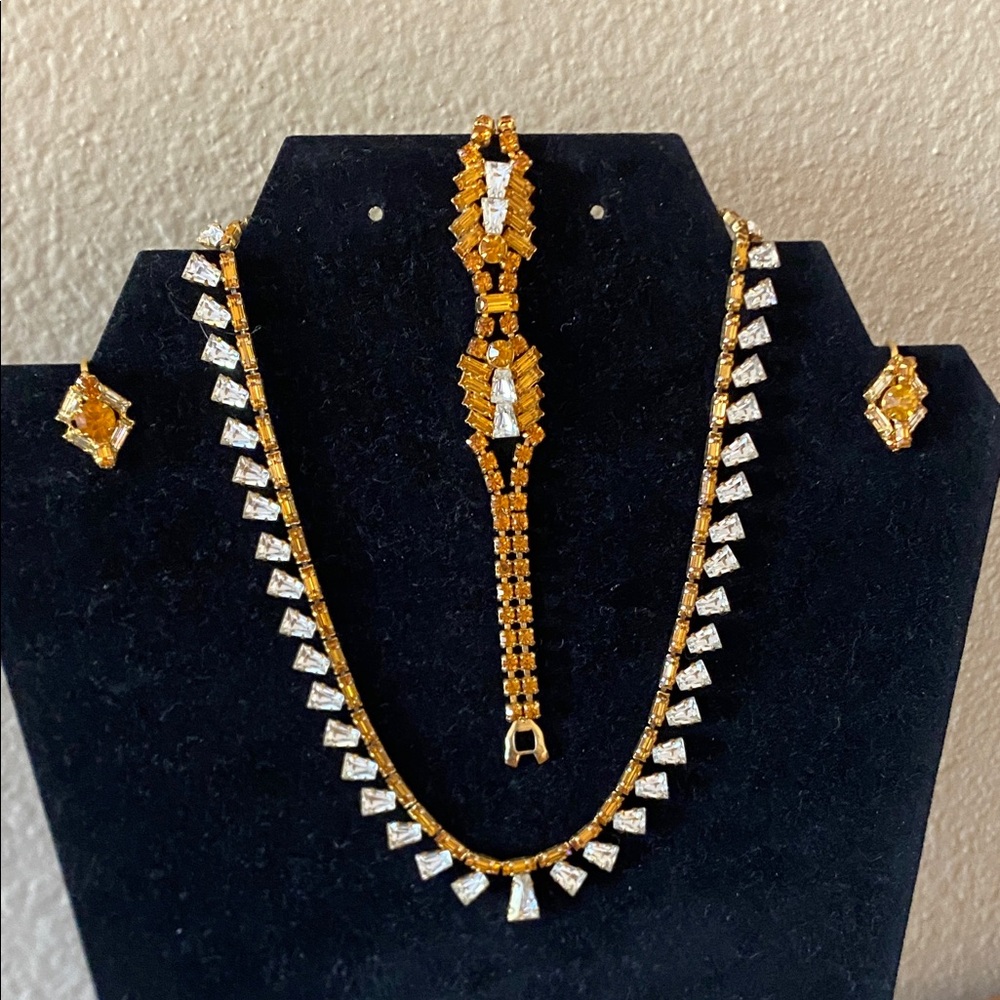 ✨ Vintage Alain Signed Rhinestone Jewelry Set (Necklace, Bracelet & Earrings) ✨